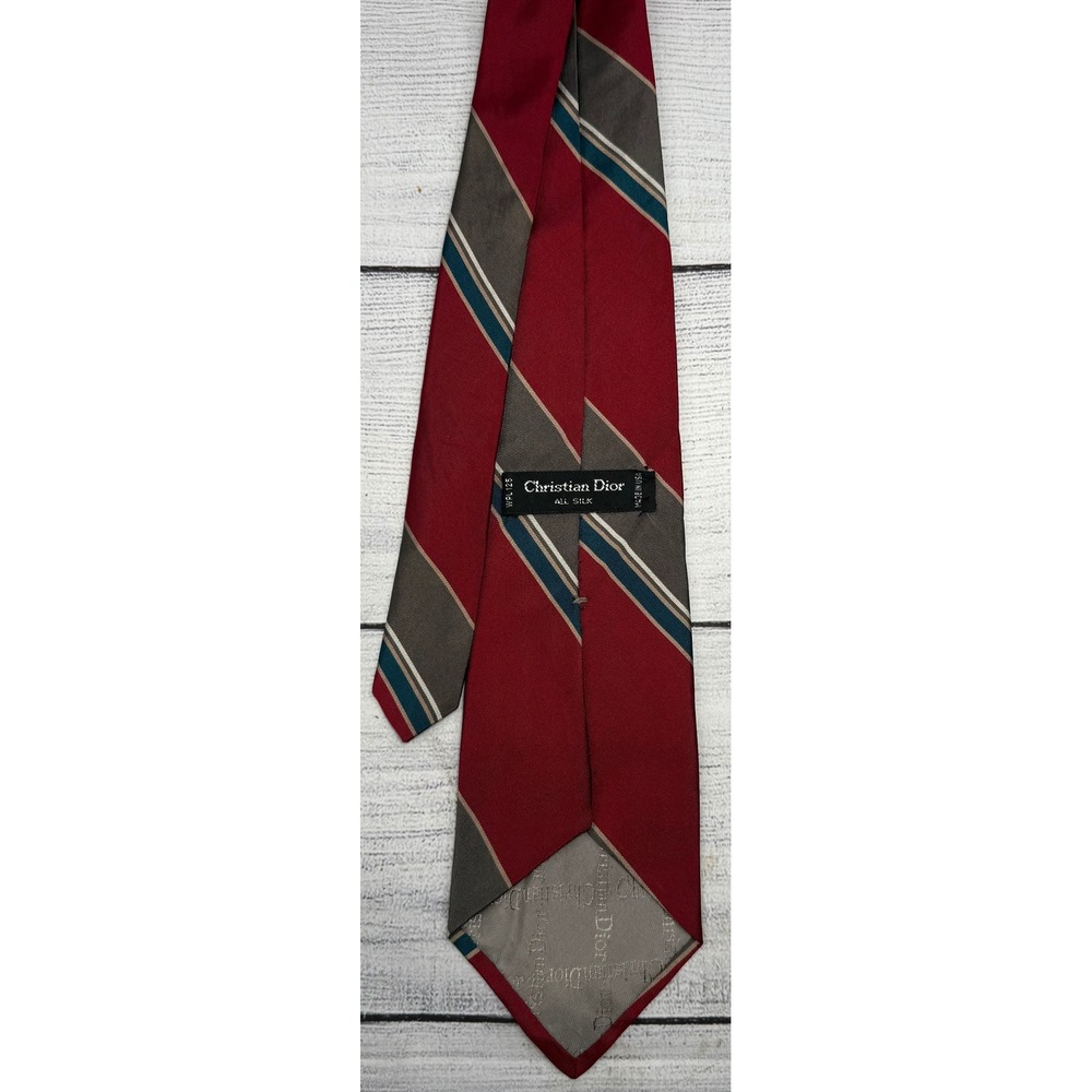 Christian Dior All Silk Necktie Burgundy Red Striped Men's Designer Tie